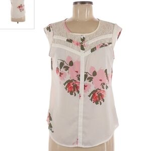 Candies White Floral Lace Cap Sleeve Blouse Top Women's Medium M Spring Summer